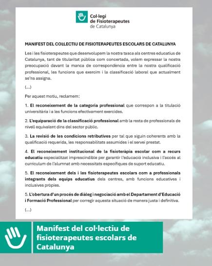 Els fisioterapeutes escolars de Catalunya reclamen el reconeixement professional que els correspon